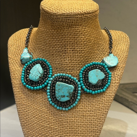 Artisan Jewelry - Turquoise Howlite Beaded Statement Necklace
